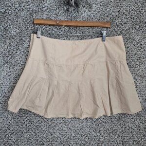 Anthropologie Mini Skirt Womens 14 Khaki Pleated Zip Button Accent Y2K Casual